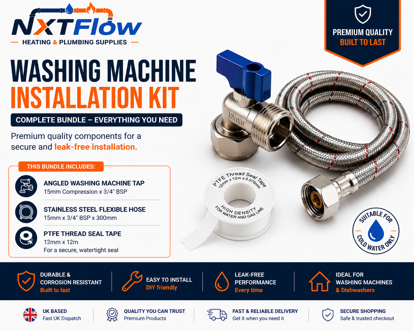 Washing Machine Installation Kit – 15mm x 3/4” BSP