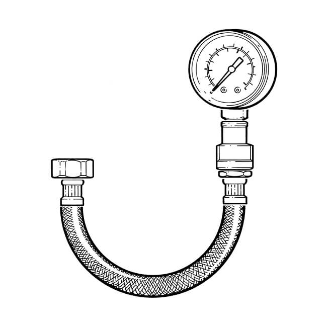 Screw-on water pressure gauge 0–10 bar with flexible hose and 3/4" BSP connector
