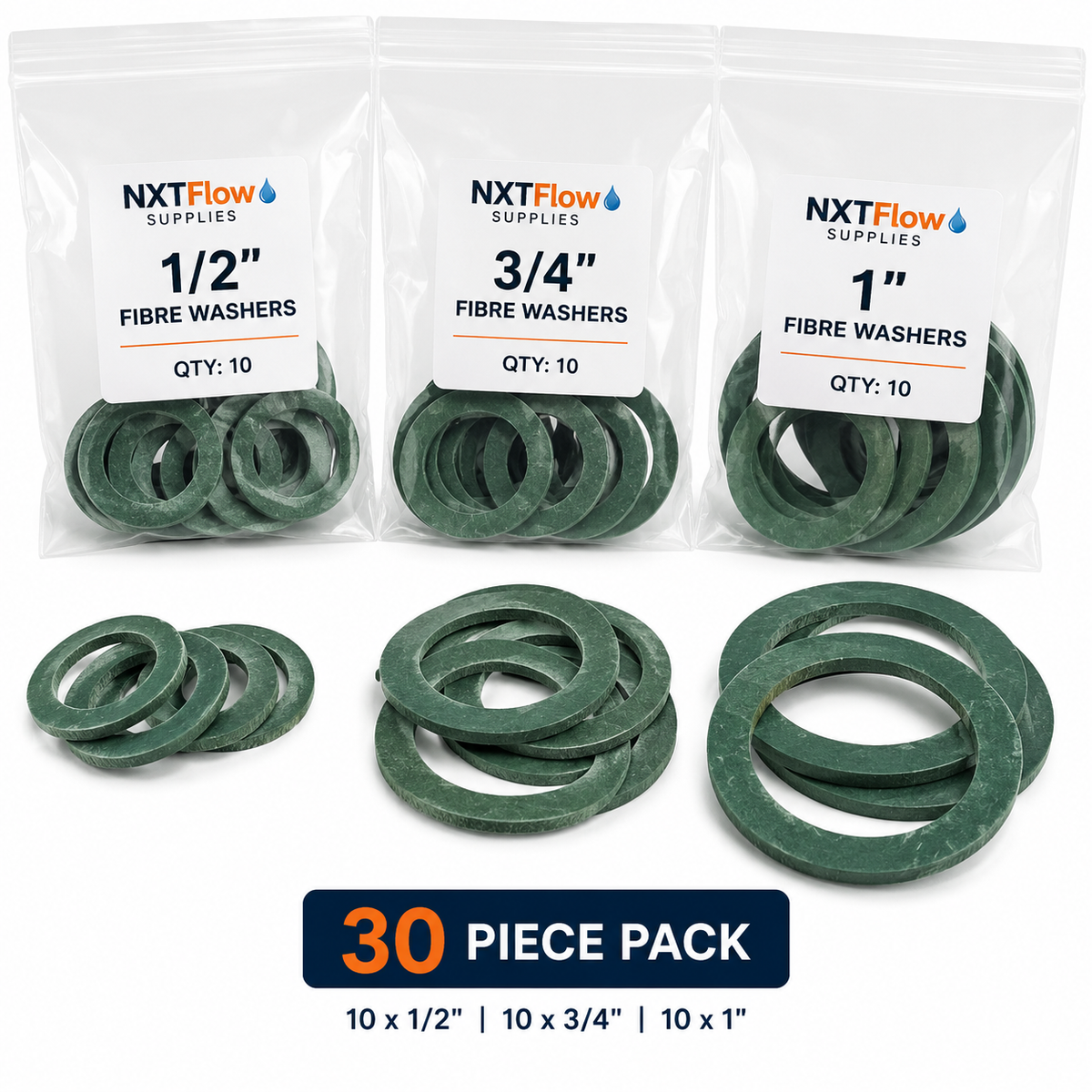 60pc Rubber &amp; Fibre Plumbing Washer Assortment Pack 1/2" 3/4" 1" Seal Repair Set